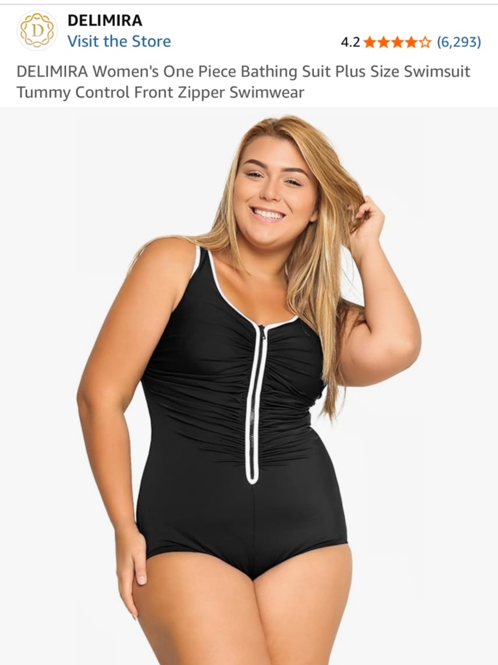 Black One-Piece Plus Size Swimsuit with Front Zipper